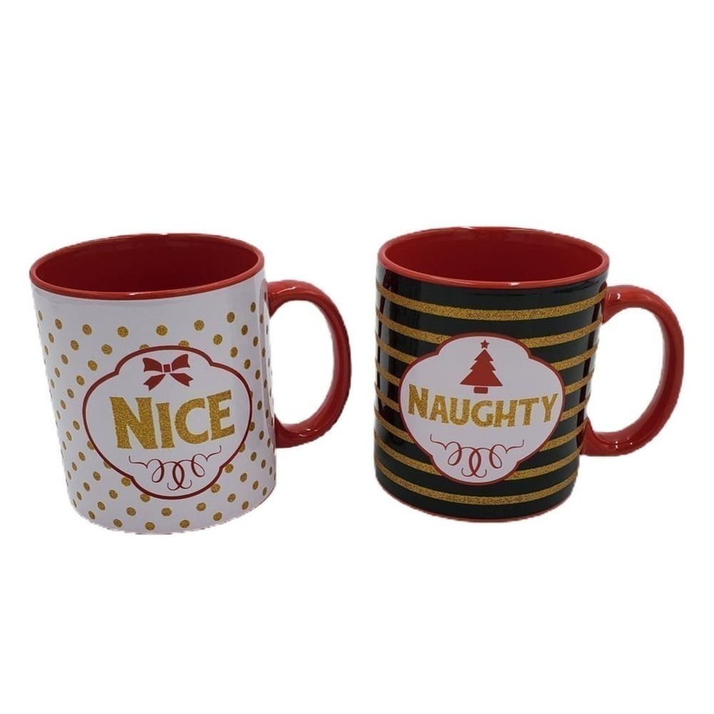 Set Of 2 Naughty & Nice Funny Christmas Mugs Coffee Hot  ChocolateTMD Holdings